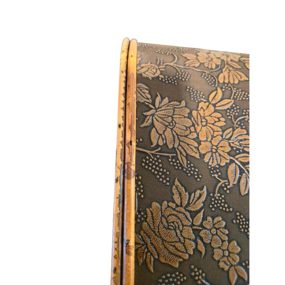 Vintage wood & bamboo basket handbag purse embossed Floral Latch Closure retro - Picture 9 of 12